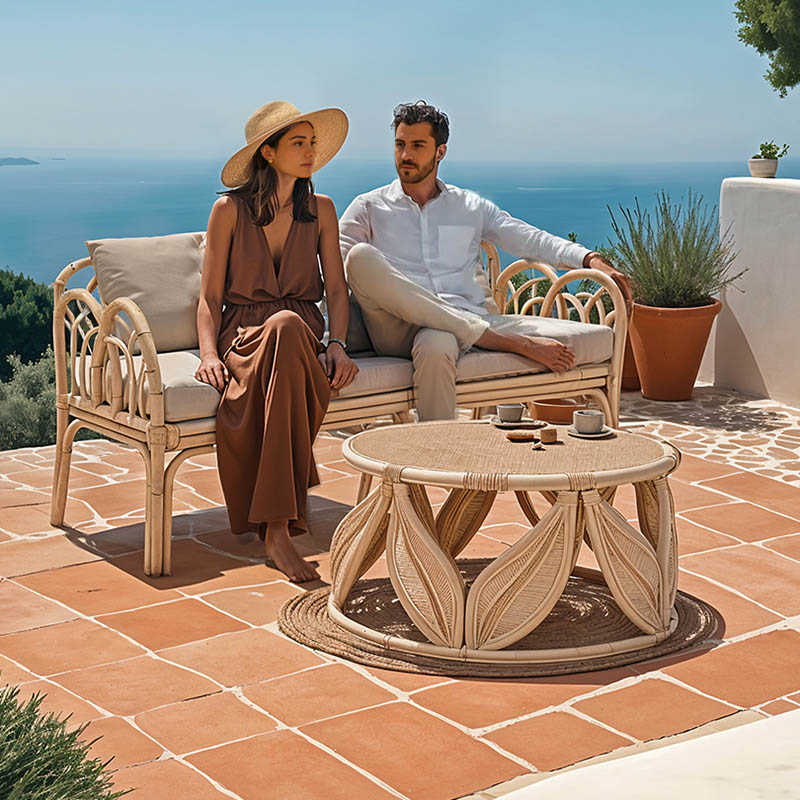 Σαλόνι Ytrone-Siderty pakoworld σετ 2τεμ rattan σε φυσική απόχρωση