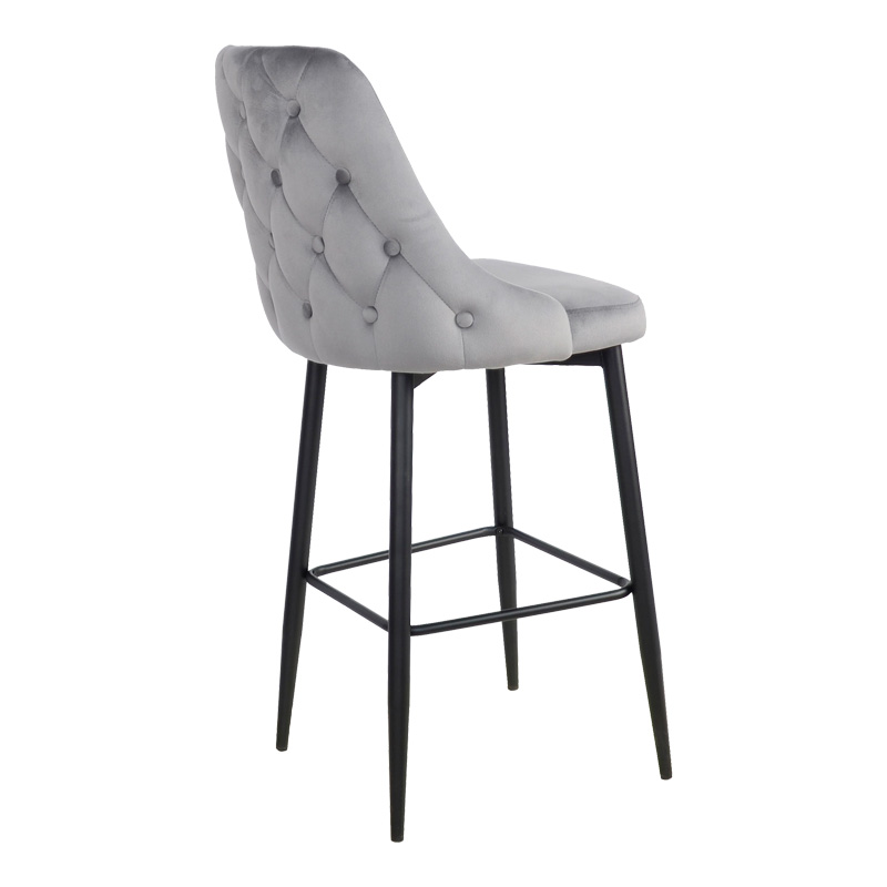 Σκαμπό μπαρ Zedna pakoworld γκρι βελούδο με μαύρα μεταλλικά πόδια 52x57x111εκ