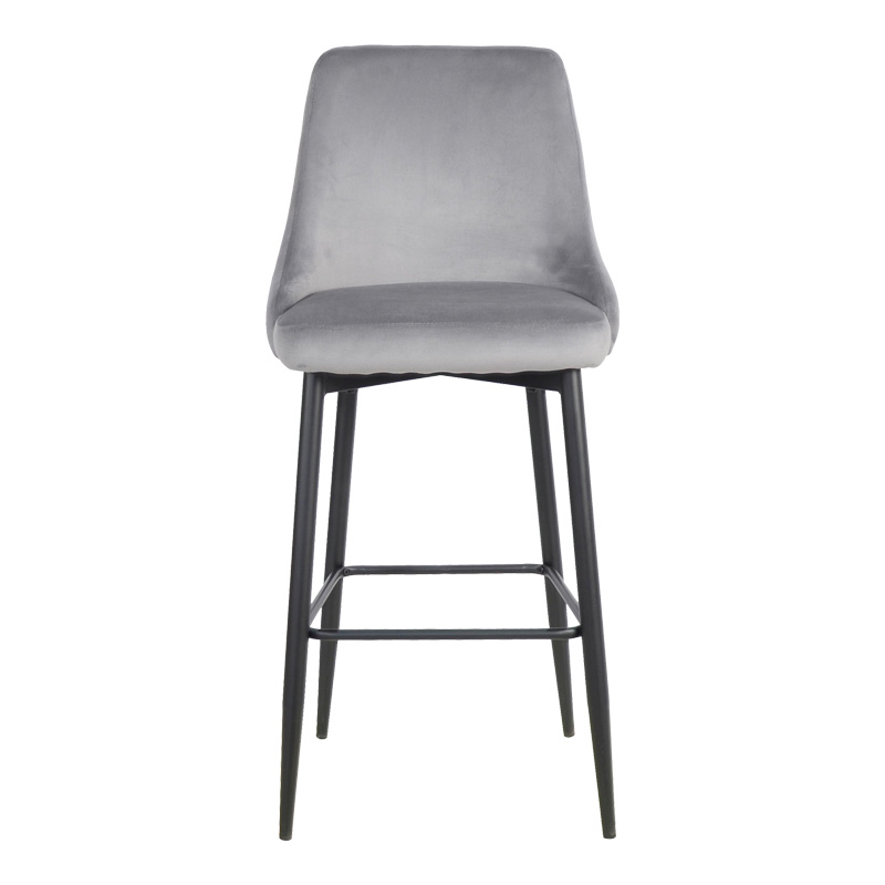 Σκαμπό μπαρ Zedna pakoworld γκρι βελούδο με μαύρα μεταλλικά πόδια 52x57x111εκ