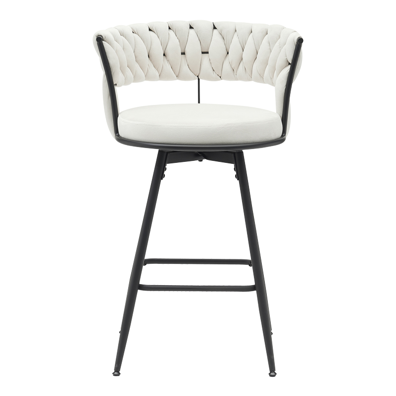 Σκαμπό μπαρ Erosa pakoworld περιστρεφόμενο σε μπεζ βελούδο με μαύρα πόδια μέταλλο 58x55x90εκ