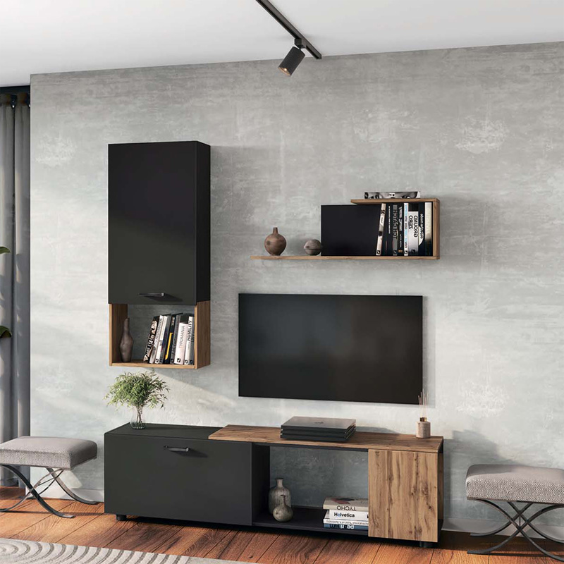 Σύνθετο σαλονιού  Poelfy pakoworld σε ανθρακί-oak απόχρωση 170x37.5x42εκ