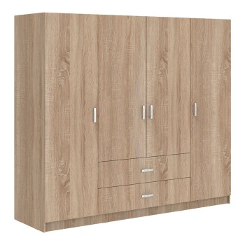 Ντουλάπα τετράφυλλη Royal pakoworld με συρτάρια και πατάρι sonoma 200x58x230εκ