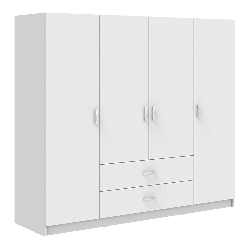 Ντουλάπα τετράφυλλη Royal pakoworld με συρτάρια και πατάρι λευκό 200x58x230εκ