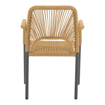 Πολυθρόνα αλουμινίου Norture pakoworld στοιβαζόμενη ανθρακί σκελετός-pe rattan σε φυσική απόχρωση 57x63x82εκ