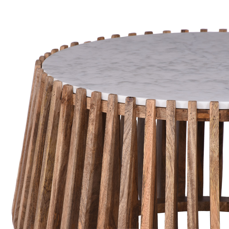 Τραπέζι σαλονιού Mable pakoworld mango ξύλο σε φυσική απόχρωση με επιφάνεια μαρμάρου Φ80x45εκ