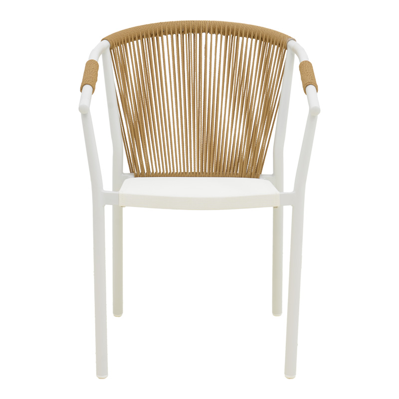 Πολυθρόνα αλουμινίου Convince pakoworld στοιβαζόμενη με λευκό σκελετό-textilene-pe rattan σε φυσική απόχρωση 56x63x82εκ