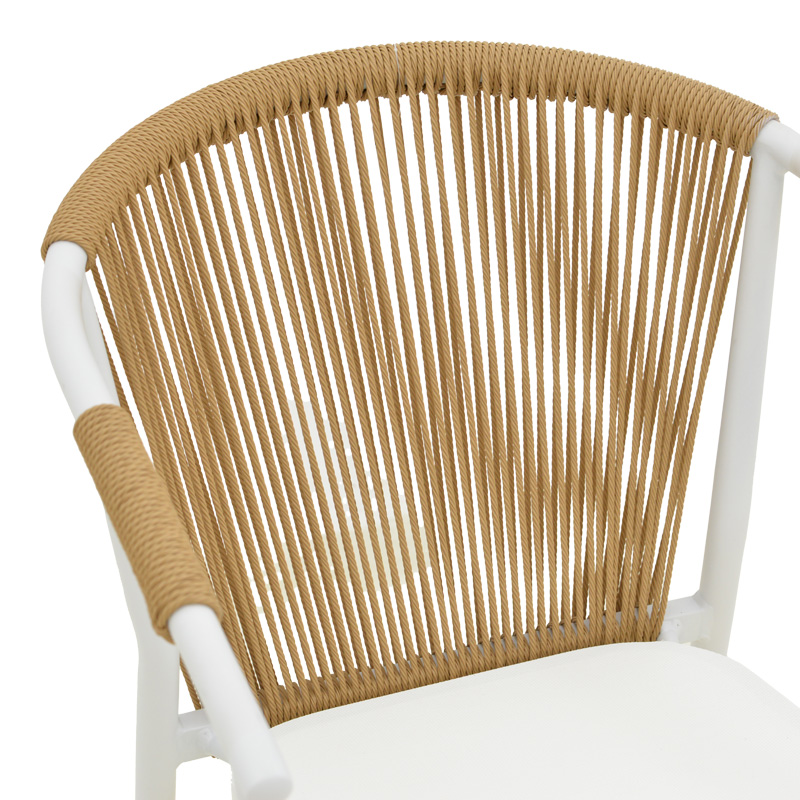 Πολυθρόνα αλουμινίου Convince pakoworld στοιβαζόμενη με λευκό σκελετό-textilene-pe rattan σε φυσική απόχρωση 56x63x82εκ