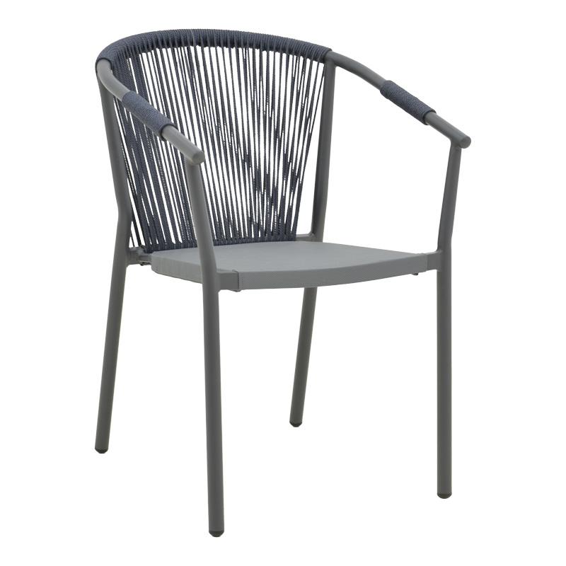 Πολυθρόνα αλουμινίου Convince pakoworld στοιβαζόμενη με γκρι σκελετό-textilene-pe rattan 56x63x82εκ