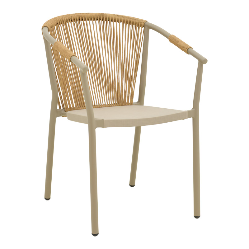 Πολυθρόνα αλουμινίου Convince pakoworld στοιβαζόμενη με καφέ σκελετό-textilene-pe rattan 56x63x82εκ