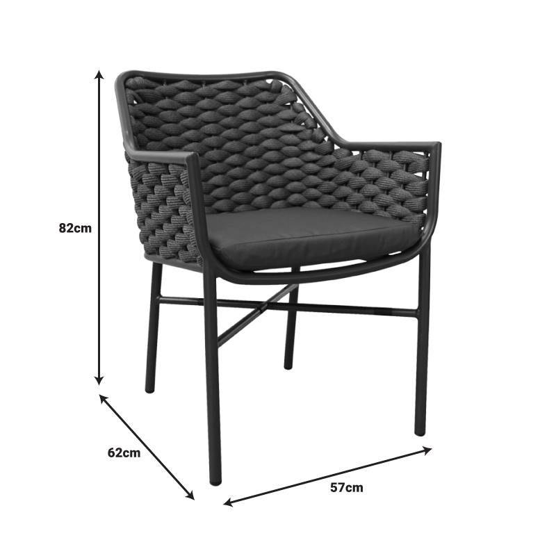 Πολυθρόνα αλουμινίου-pp Ortegia pakoworld στοιβαζόμενη με ανθρακί σκελετό και σχοινί 57x62x82εκ