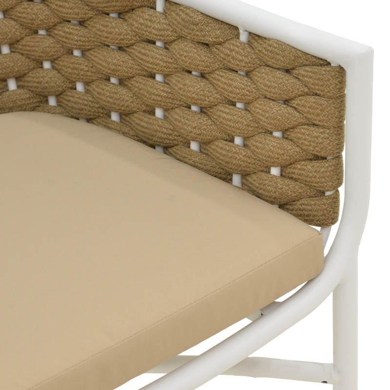 Πολυθρόνα αλουμινίου Ortegia pakoworld στοιβαζόμενη με λευκό σκελετό- χακί σχοινί 57x62x82εκ