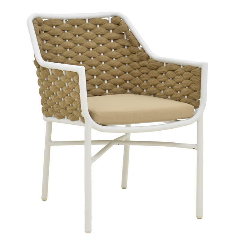 Πολυθρόνα αλουμινίου Ortegia pakoworld στοιβαζόμενη με λευκό σκελετό- χακί σχοινί 57x62x82εκ