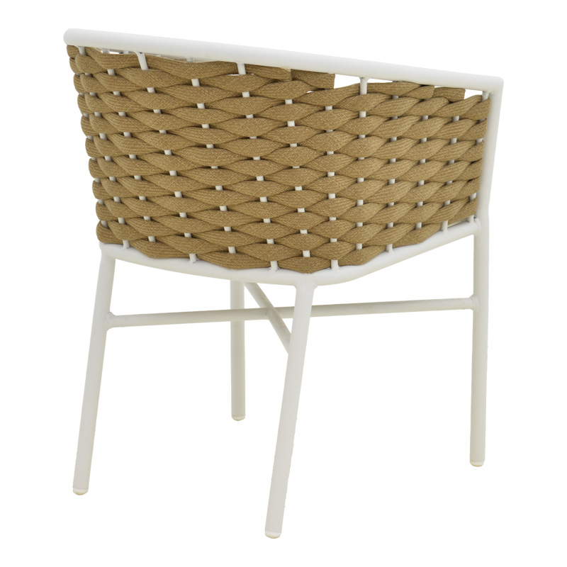 Πολυθρόνα αλουμινίου Noevo pakoworld στοιβαζόμενη με λευκό σκελετό-φυσικό σχοινί 57x62x77εκ