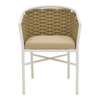 Πολυθρόνα Noevo pakoworld αλουμίνιο με λευκό σκελετό-φυσικό σχοινί 57x62x76εκ