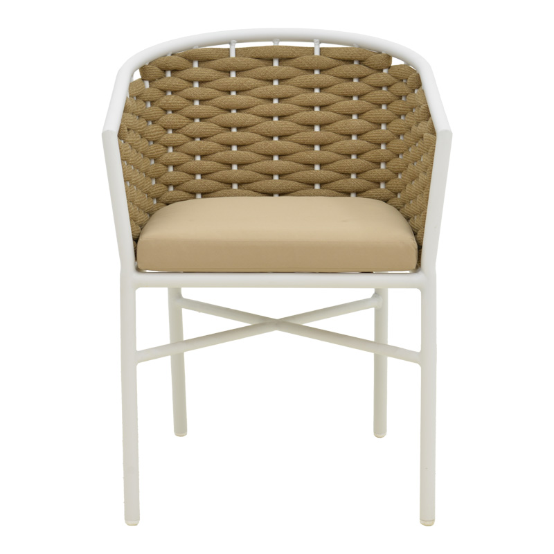 Πολυθρόνα αλουμινίου Noevo pakoworld στοιβαζόμενη με λευκό σκελετό-φυσικό σχοινί 57x62x77εκ