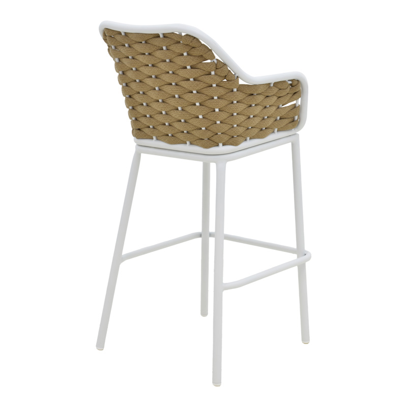 Σκαμπό μπαρ αλουμινίου Zuki pakoworld στοιβαζόμενη με λευκό σκελετό-φυσικό σχοινί 55x54x109εκ