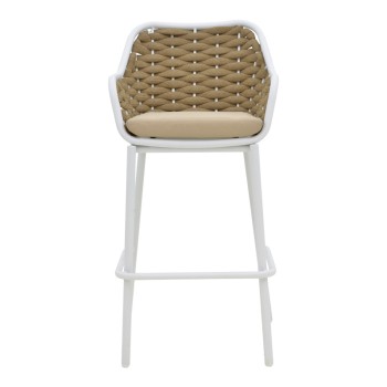 Σκαμπό μπαρ Zuki pakoworld αλουμίνιο με λευκό σκελετό-φυσικό σχοινί 55x54x109εκ