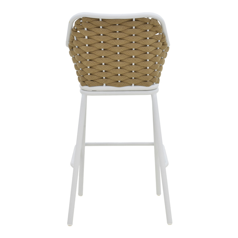 Σκαμπό μπαρ αλουμινίου Zuki pakoworld στοιβαζόμενη με λευκό σκελετό-φυσικό σχοινί 55x54x109εκ