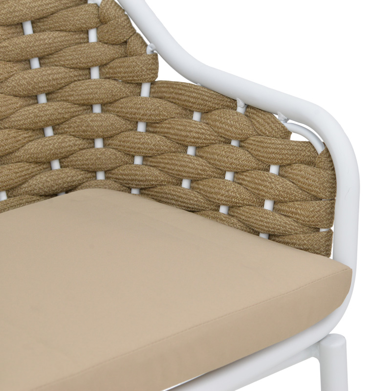 Σκαμπό μπαρ αλουμινίου Zuki pakoworld στοιβαζόμενη με λευκό σκελετό-φυσικό σχοινί 55x54x109εκ