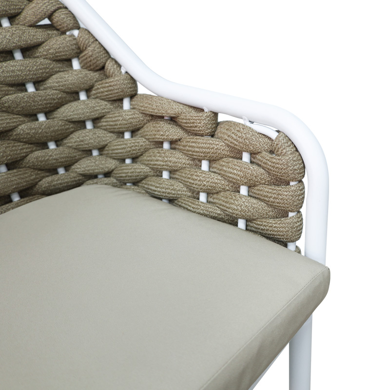 Σκαμπό μπαρ αλουμινίου Zuki pakoworld στοιβαζόμενη με λευκό σκελετό-φυσικό σχοινί 55x54x109εκ