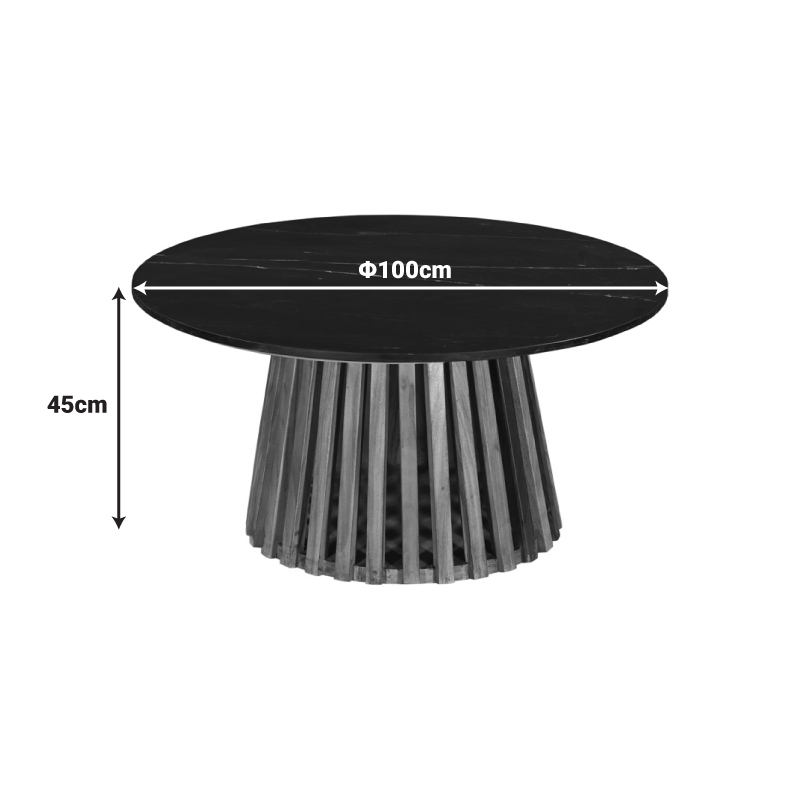 Τραπέζι σαλονιού Mable pakoworld μασίφ ξύλο ακακίας σε φυσική απόχρωση και επιφάνεια μαύρου μαρμάρου Φ100x45εκ