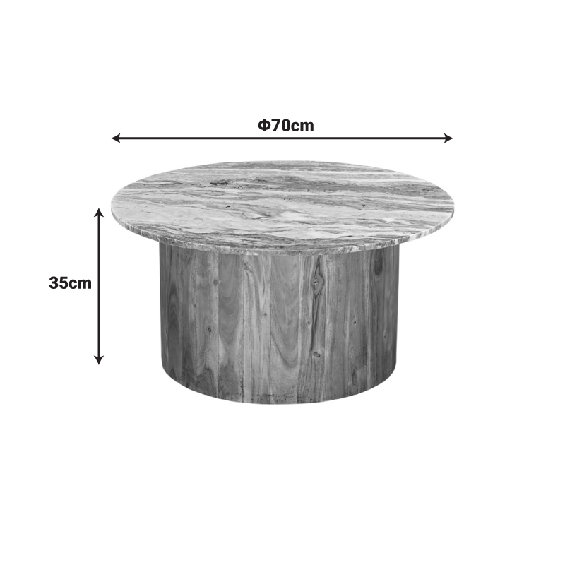 Τραπέζι σαλονιού Sergy pakoworld μασίφ ξύλο ακακίας σε φυσική απόχρωση με επιφάνεια μαρμάρου Φ70x35εκ