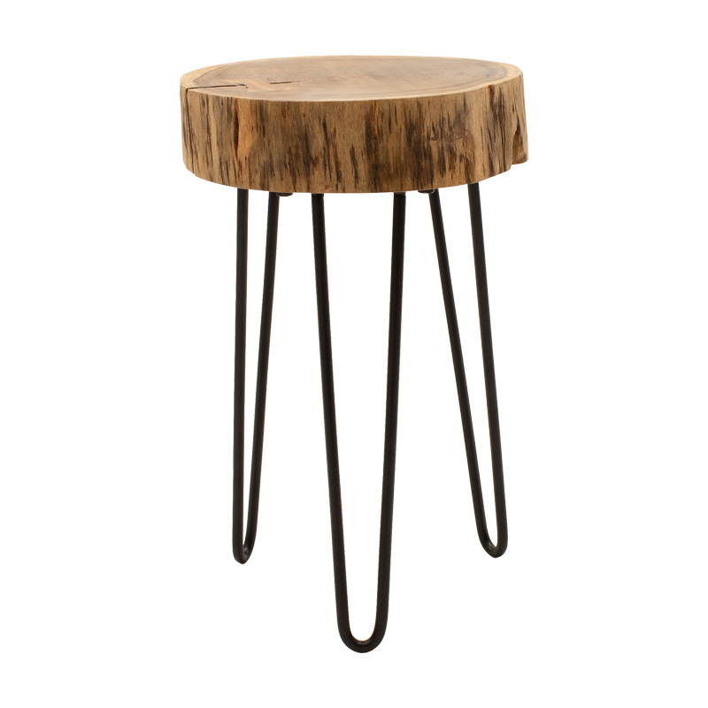 Βοηθητικό τραπέζι Tripp Ι pakoworld μασίφ ξύλο ακακίας σε φυσική απόχρωση-μαύρα μεταλλικά πόδια Φ32x47εκ