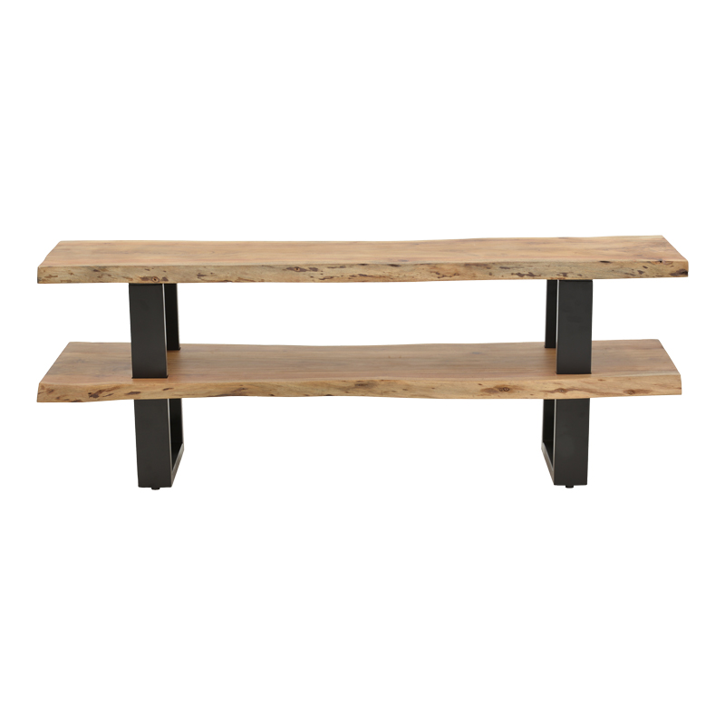 Έπιπλο τηλεόρασης Fuji pakoworld μασίφ ξύλο ακακίας σε φυσική απόχρωση με μαύρα μεταλλικά πόδια 140x40x52εκ