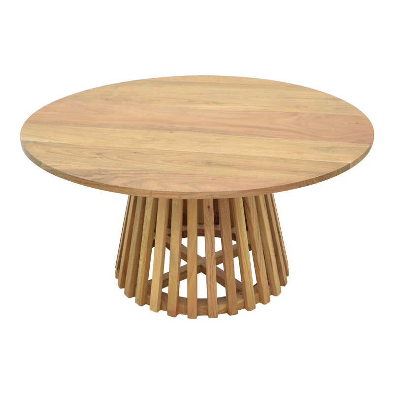 Τραπέζι σαλονιού Radiane pakoworld μασίφ ξύλο ακακίας σε φυσική απόχρωση Φ80x40εκ