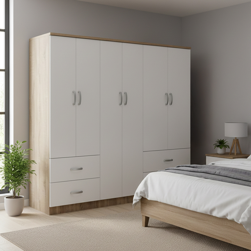 Ντουλάπα εξάφυλλη Lego pakoworld Sonoma-λευκό 200.5x42x180εκ