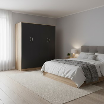 Ντουλάπα τετράφυλλη Lego Ι pakoworld sonoma-ανθρακί 160x42x180εκ