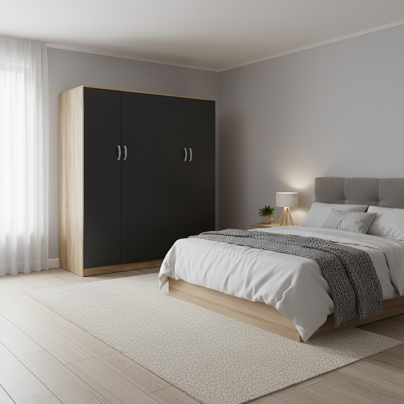 Ντουλάπα τετράφυλλη Lego Ι pakoworld sonoma-ανθρακί 160x42x180εκ