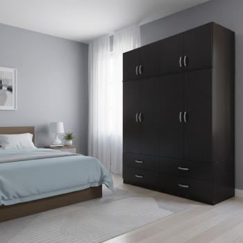 Ντουλάπα τετράφυλλη με συρτάρια και πατάρι Athos pakoworld wenge 160x42x240εκ