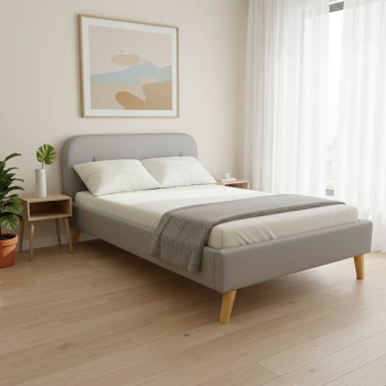 Κρεβάτι LumiLux pakoworld ύφασμα σε γκρι απόχρωση 160x200εκ