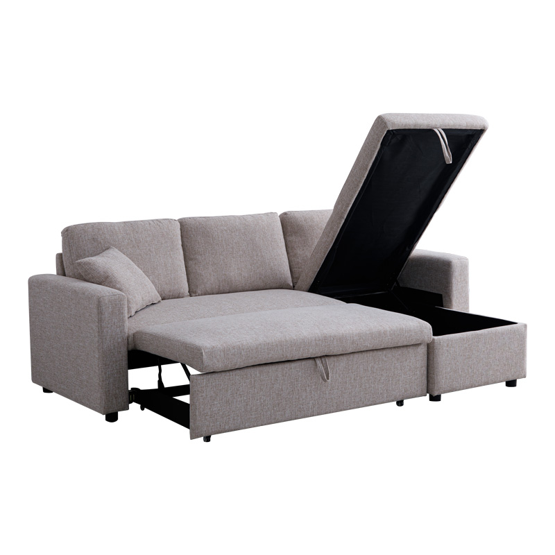 Γωνιακός αναστρέψιμος καναπές κρεβάτι Kamore pakoworld με αποθηκευτικό χώρο μπεζ ύφασμα 223x146x85εκ