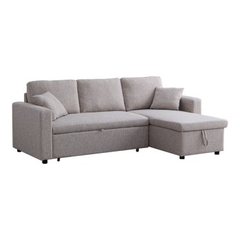 Γωνιακός αναστρέψιμος καναπές κρεβάτι Kamore pakoworld με αποθηκευτικό χώρο μπεζ ύφασμα 223x146x85εκ