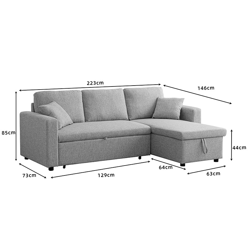 Γωνιακός αναστρέψιμος καναπές κρεβάτι Kamore pakoworld με αποθηκευτικό χώρο ανθρακί ύφασμα 223x146x85εκ