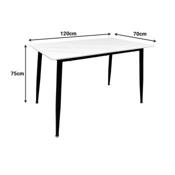 Τραπέζι Pembe pakoworld sintered stone λευκή όψη μαρμάρου με μαύρα μεταλλικά πόδια 120x70x75εκ