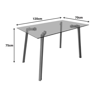 Τραπέζι Titta pakoworld γυάλινη επιφάνεια με λευκά μεταλλικά πόδια 120x70x75εκ