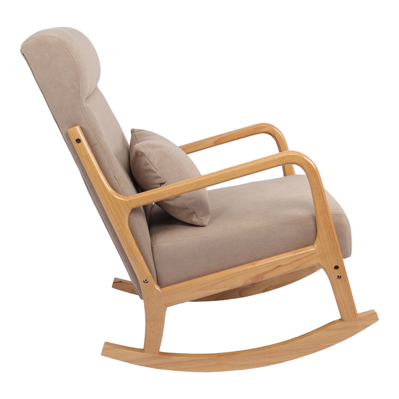 Κουνιστή πολυθρόνα Edeldy pakoworld γκρι-μπεζ ύφασμα με πόδι σε φυσική απόχρωση 102x66x99εκ