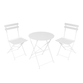 Τραπεζαρία Bistro pakoworld σετ 3τεμ μεταλλική αναδιπλούμενη σε λευκή απόχρωση Φ60x71εκ