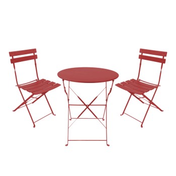 Τραπεζαρία Bistro pakoworld σετ 3τεμ μεταλλική αναδιπλούμενη σε terracotta απόχρωση Φ60x71εκ