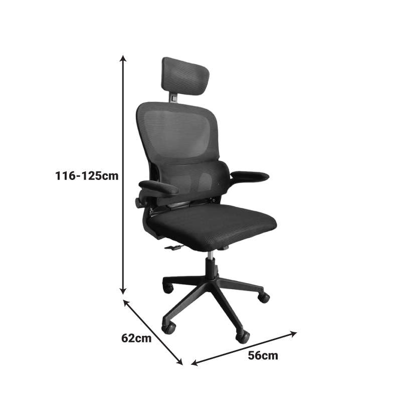 Καρέκλα γραφείου Recko pakoworld ύφασμα mesh σε γκρι απόχρωση 56x62x116-125εκ