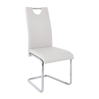 CROFT Καρέκλα Τραπεζαρίας - Κουζίνας, Μέταλλο Χρώμιο, PU Άσπρο