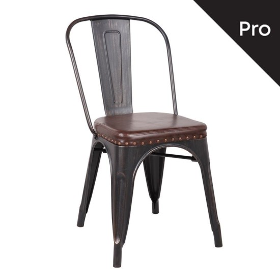 RELIX Καρέκλα-Pro, Στοιβαζόμενη, Μέταλλο Βαφή Antique Black, Pu Σκούρο Καφέ RELIX Καρέκλα-Pro, Στοιβαζόμενη, Μέταλλο Βαφή Antique Black, Pu Σκούρο Καφέ