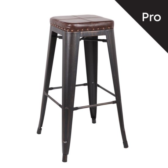 RELIX Σκαμπό Bar-Pro, Στοιβαζόμενο, Μέταλλο Βαφή Antique Black, Pu Σκούρο Καφέ RELIX Σκαμπό Bar-Pro, Στοιβαζόμενο, Μέταλλο Βαφή Antique Black, Pu Σκούρο Καφέ