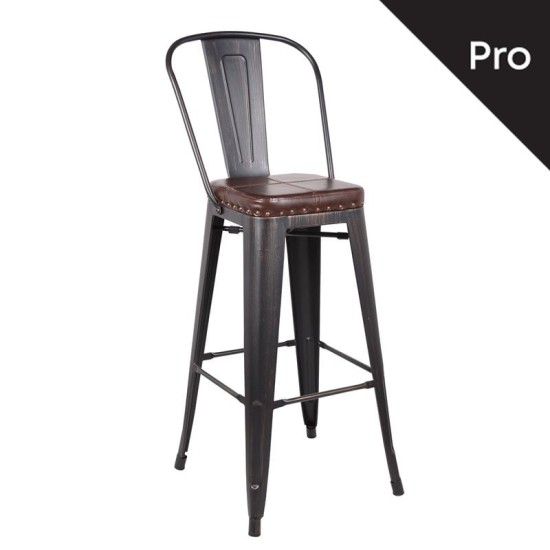 RELIX Σκαμπό Bar-Pro με Πλάτη, Μέταλλο Βαφή Antique Black, Pu Σκούρο Καφέ RELIX Σκαμπό Bar-Pro με Πλάτη, Μέταλλο Βαφή Antique Black, Pu Σκούρο Καφέ