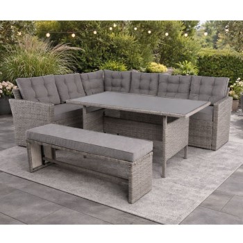 CENTER Set Σαλόνι Καθιστικό - Γωνιακή Τραπεζαρία Κήπου, Μέταλλο-Wicker Γκρι+ Μαξιλάρια