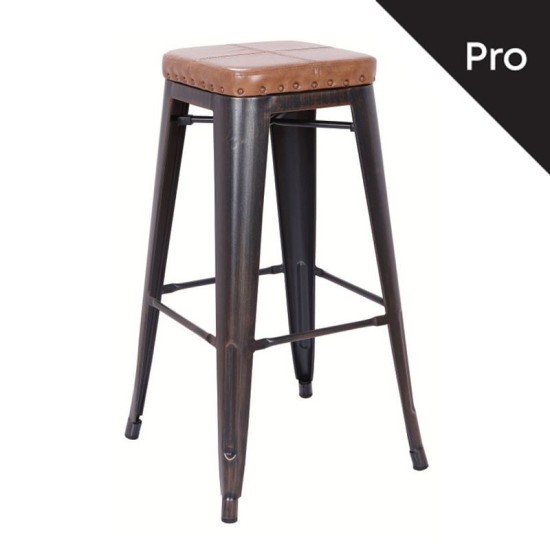 RELIX Σκαμπό Bar-Pro, Στοιβαζόμενο, Μέταλλο Βαφή Antique Black, Pu Camel RELIX Σκαμπό Bar-Pro, Στοιβαζόμενο, Μέταλλο Βαφή Antique Black, Pu Camel