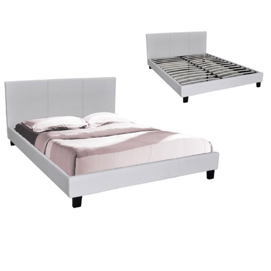 WILTON Κρεβάτι Διπλό για Στρώμα 140x190cm, Pu Άσπρο WILTON Κρεβάτι Διπλό για Στρώμα 140x190cm, Pu Άσπρο